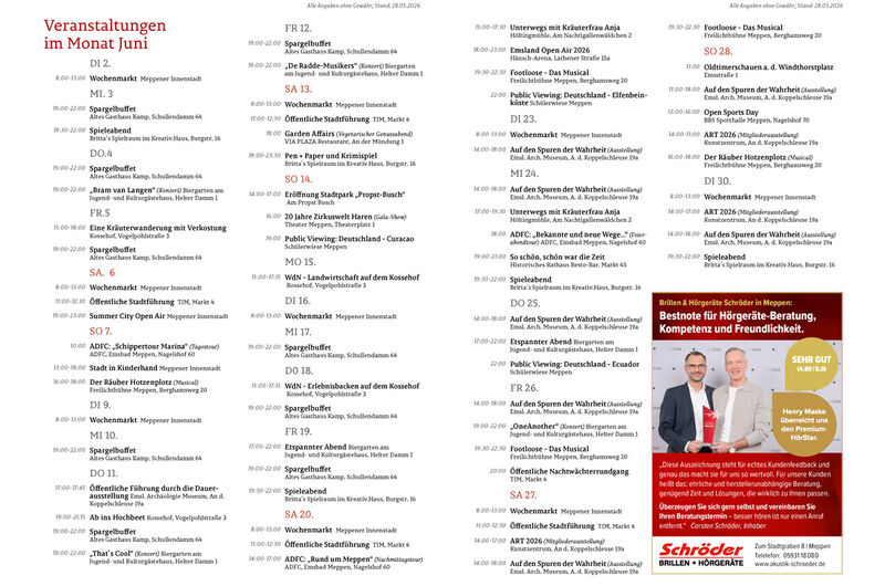 Veranstaltungskalender Juni 2026